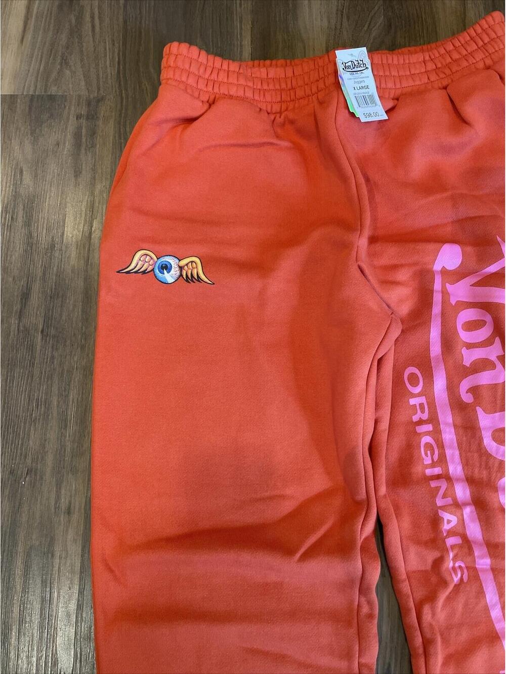 Von Dutch Originals Mens Eyeball Jogger Sweatpants Orange #JGFL200-5 Size XL - Picture 2 of 6